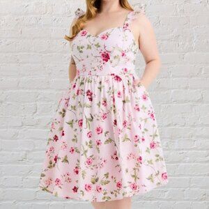 Plus Size 22 Retro Chic Flutter Sleeve Poplin Midi Dress NWT